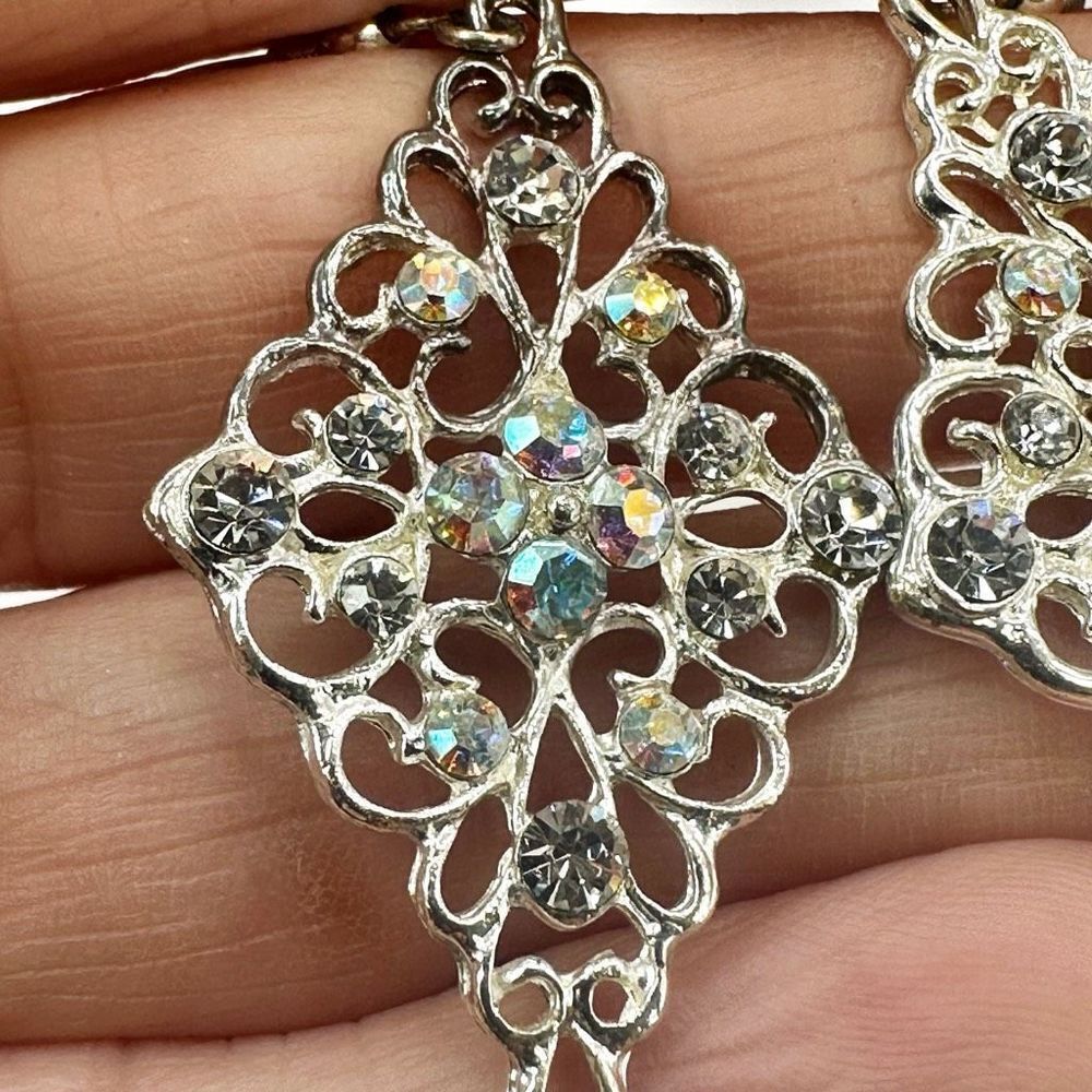 Silver tone rhinestone drop earrings - Picture 5 of 7